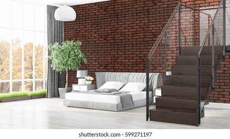 Modern bright interior . 3D rendering