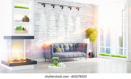Modern bright interior . 3D rendering