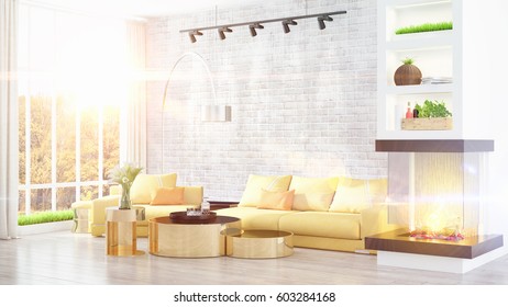 Modern bright interior . 3D rendering - Shutterstock ID 603284168