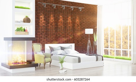 Modern bright interior . 3D rendering