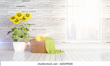 Modern bright interior . 3D rendering