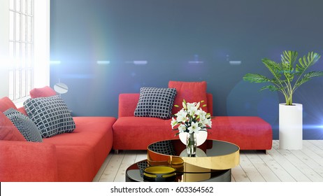 Modern bright interior . 3D rendering