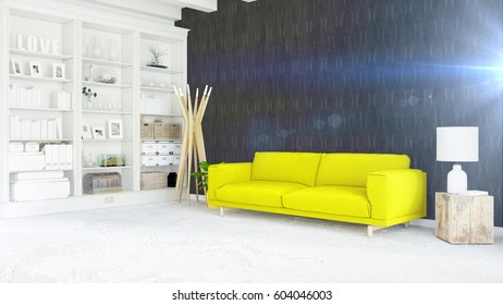 Modern bright interior . 3D rendering