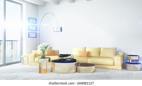 Modern bright interior . 3D rendering