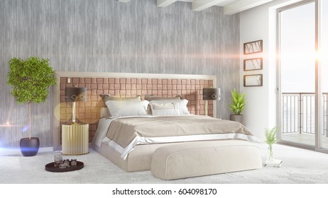 Modern bright interior . 3D rendering