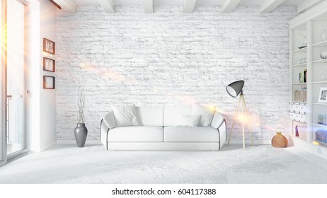 Modern bright interior . 3D rendering