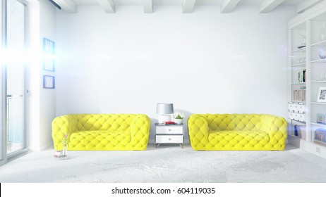 Modern bright interior . 3D rendering