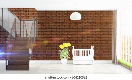 Modern bright interior . 3D rendering