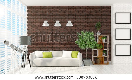Modern bright interior . 3D rendering