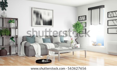 Modern bright interior . 3D rendering