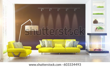 Modern bright interior . 3D rendering