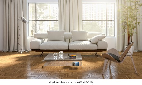Modern bright interiors. 3D rendering