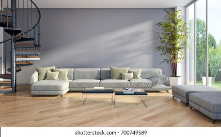 Modern bright interiors. 3D rendering - Shutterstock ID 700749589
