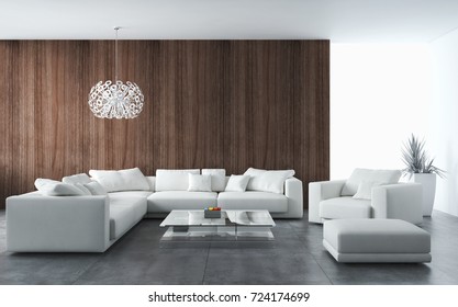 Modern bright interiors. 3D rendering illustration