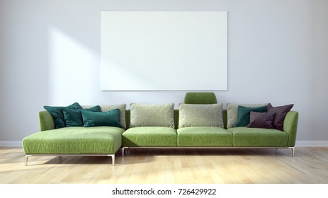 Modern bright interiors. 3D rendering illustration - Shutterstock ID 726429922