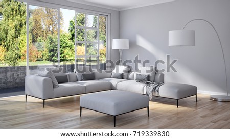 Modern bright interiors. 3D rendering illustration