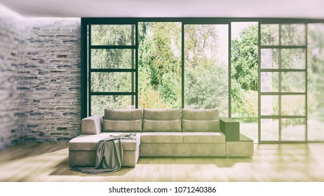 Modern bright interiors apartment 3D rendering illustration - Shutterstock ID 1071240386