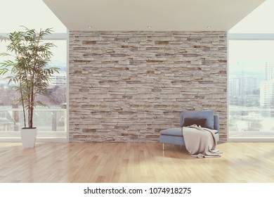 Modern bright interiors room 3D rendering illustration - Shutterstock ID 1074918275