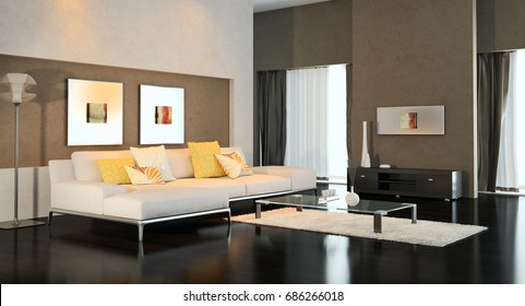 Modern Bright Living Room Interiors 3d Stock Illustration 686266018 ...