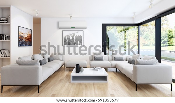 Modernes Helles Wohnzimmer Lounge Interieur Mit Stockillustration