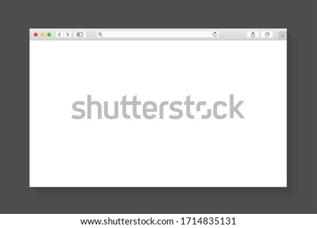 Modern browser window design isolated on dark grey background. Web window screen mockup. Internet empty page concept with shadow