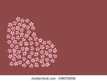 Modern Business card Design Template with heart made of pink sakura flowers decoration on cofee background. Template of premium gift voucher, discount coupon, Greeting card, packing. Copy space text - Powered by Shutterstock