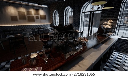 A modern cafe interior showcasing a bar filled with numerous drinks for customers to enjoy.