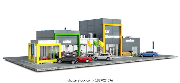 Modern car showroom building, 3d illustration
