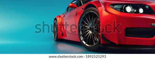 Modern cars are in the studio room. 3d\
illustration and 3d\
render.