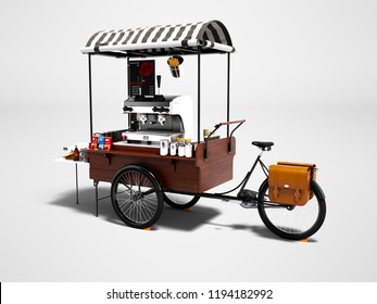 Modern Cart With Coffee Machine 3d Render On Gray Background With Shadow