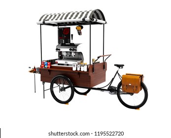 Modern Cart With Coffee Machine 3d Render On White Background No Shadow