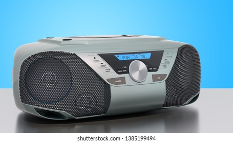 Modern CD Boombox With AM/FM Stereo Radio On The Desk, 3D Rendering