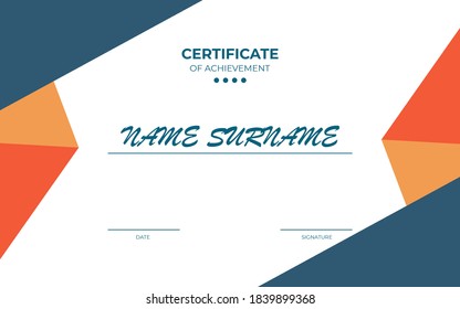 Modern certificate of appreciation template with geometric style elements. Illustration. Copyspace to insert name and surname. Modern and trendy design of diploma, sertificate. - Powered by Shutterstock