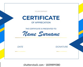 Modern certificate of appreciation template with geometric style elements. Illustration. Copyspace to insert name and surname. Modern and trendy design of diploma, sertificate. - Powered by Shutterstock