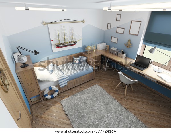 Modern Childrens Room Teenager Nautical Style Buildings