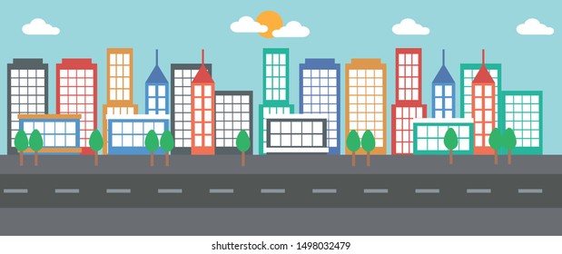 City Street Urban Buildings Houses Shops Stock Vector (Royalty Free ...