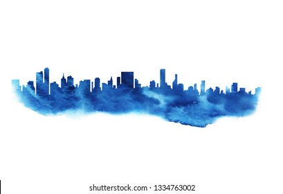 wallpapers Color New York Skyline Clipart https www shutterstock com image illustration modern cityscape blue water color drawing 1334763002