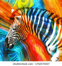 modern colorful zebra oil painting. Abstract painting for interior decoration. contemporary style artwork with chaotic paint strokes and splashes, artist collection of animal painting. Set of pictures