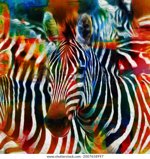 Modern Colorful Zebra Oil Painting Abstract Stock Illustration ...