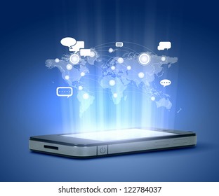 Modern Communication Technology Illustration With Mobile Phone And High Tech Background