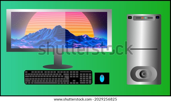 Modern Computer Desktop Cpu Green Background Stock Illustration ...