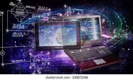 Modern computer with engineering scheme