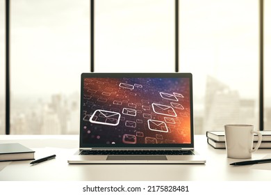 Modern computer monitor with postal envelopes hologram. Electronic mail and spam concept. 3D Rendering - Shutterstock ID 2175828481