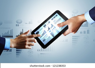 Modern computer technology in business illustration with wireless device