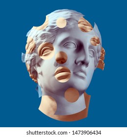 Modern conceptual art colorful poster with ancient statue of bust of Venus. Collage of contemporary art.