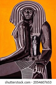 Modern Conceptual Art Portrait Painting Showing The Duality In Egyptian Art