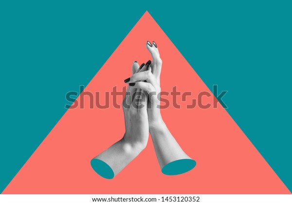 Modern conceptual art poster with a hands in a massurrealism style