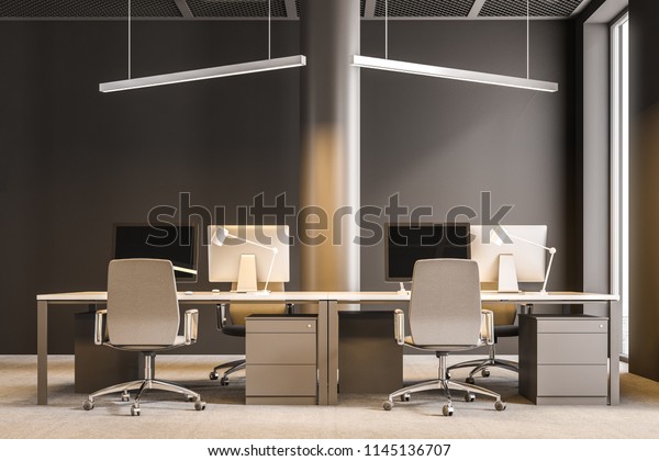 Modern Consulting Company Office Interior Brown Stock Illustration