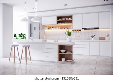 Modern Contemporary White Kitchen Room Interior Stock Illustration 1310806331