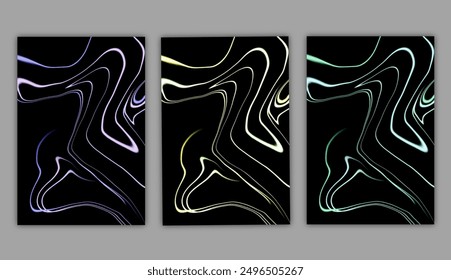 Modern cover design. Abstract pattern of wavy lines in purple, green, gold color on black background. Collection for business background, brochure template, booklet, flyer, covers. - Powered by Shutterstock